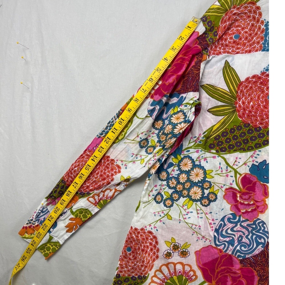 KikiSol Button Down Shirt Womens Large White Multicolor Floral Cotton Boho L/S - Picture 7 of 9